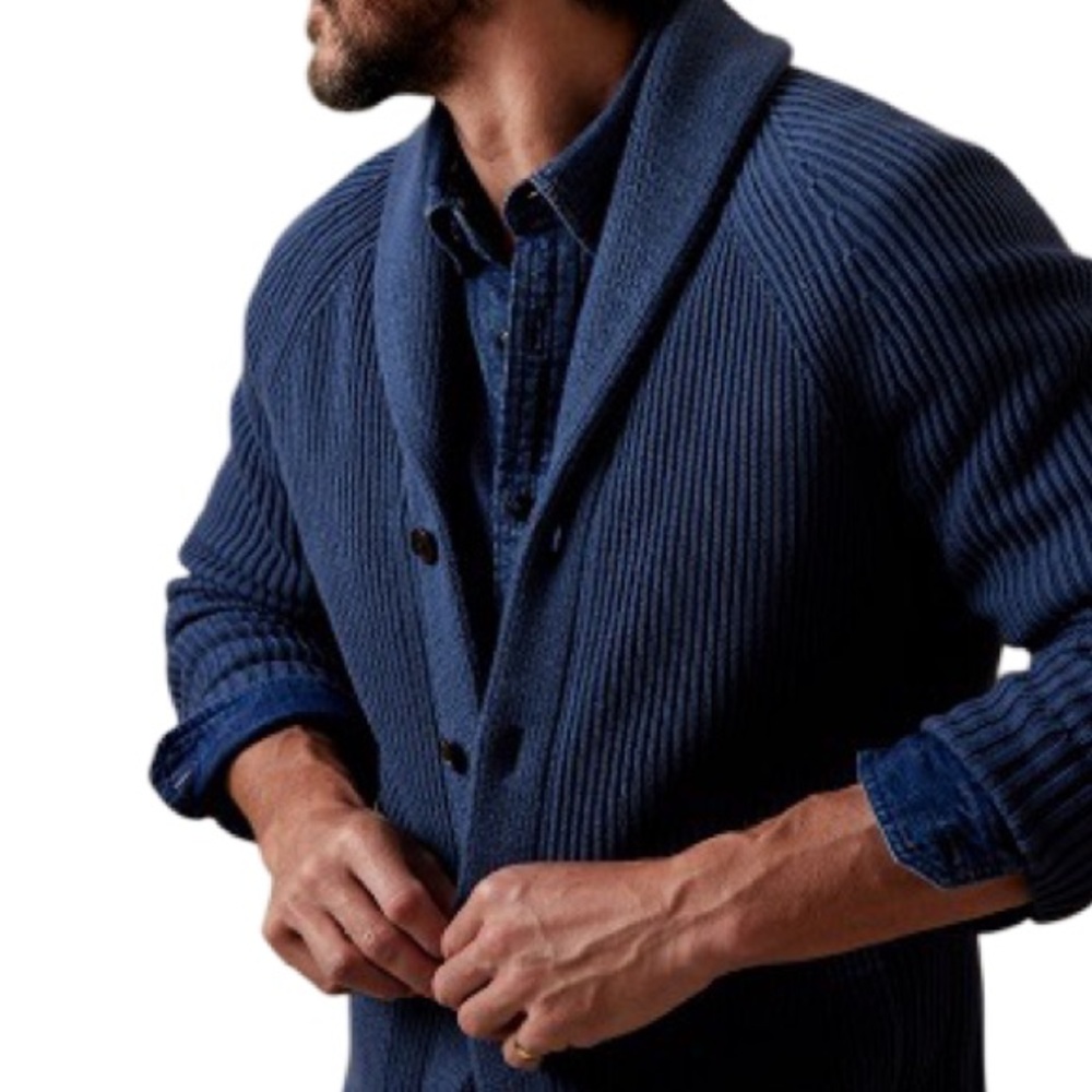 Banana Republic Aventura Shawl-Collard Knit Cotton Cardigan Dark Cobalt Blue